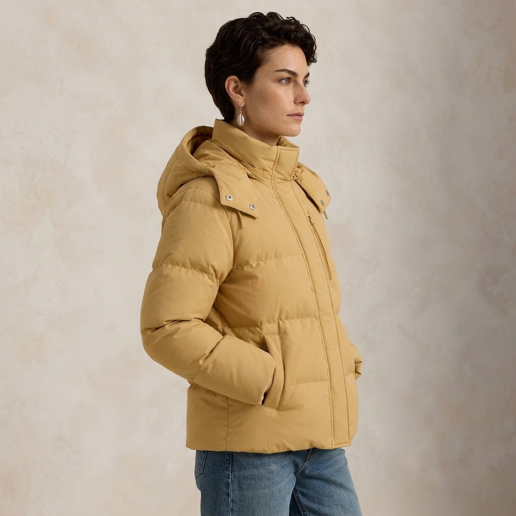 Quilted Insulated Jacket for Women In Mustard Color