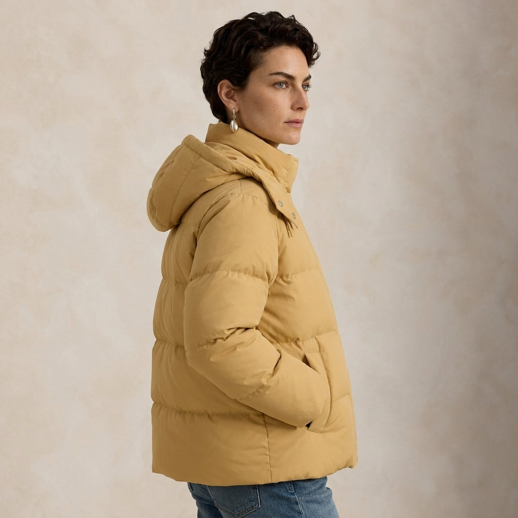 Quilted Insulated Jacket for Women In Mustard Color