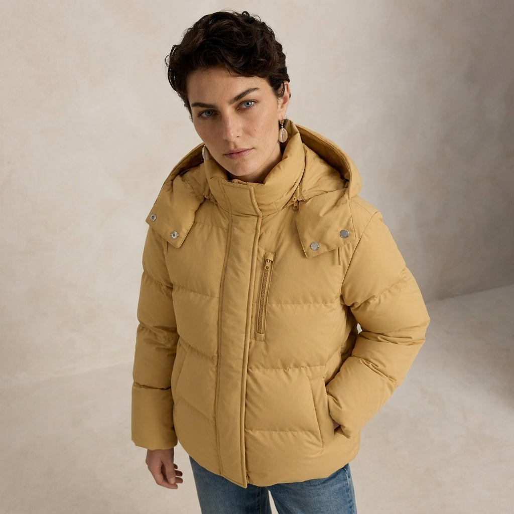 Quilted Insulated Jacket for Women In Mustard Color