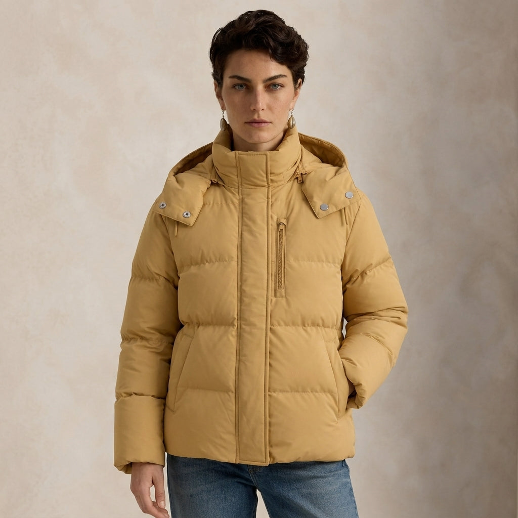 Quilted Insulated Jacket for Women In Mustard Color