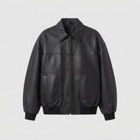 Oversized Leather Bomber Jacket in Goatskin Leather
