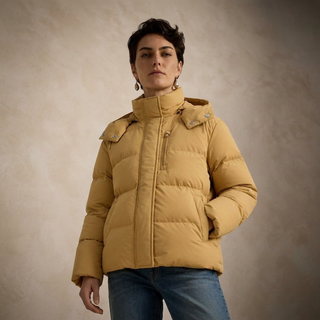 Quilted Insulated Jacket for Women In Mustard Color
