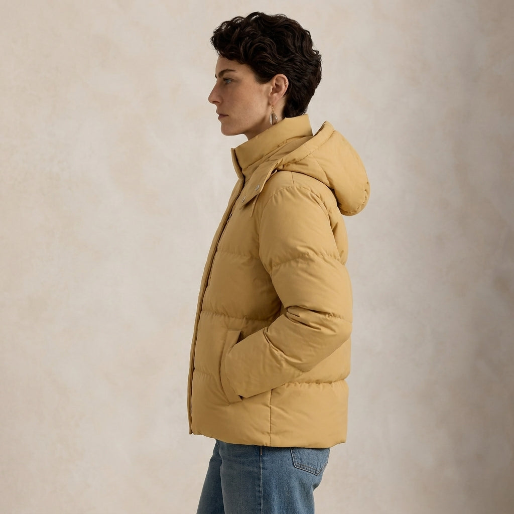 Quilted Insulated Jacket for Women In Mustard Color