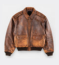 A Vintage 80s Bomber Jacket with a classic collar, front zipper, and two large flap pockets on the chest, displayed flat against a light gray background.