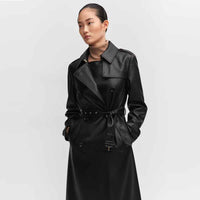 Black Leather Trench Coat for Women