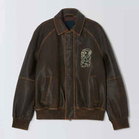 Embroidered Bomber Jacket in Retro Brown