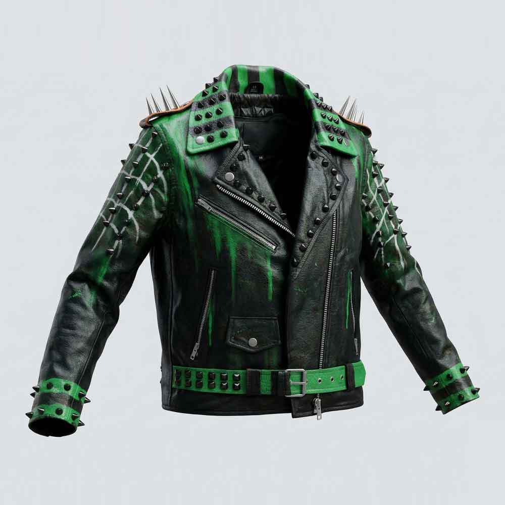 Leather Punk Jacket against a gray background