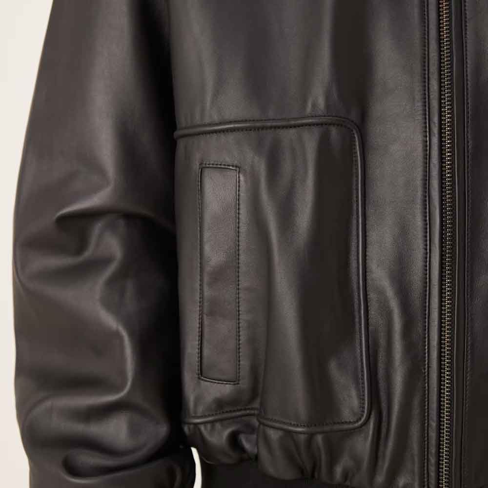 close up view of Oversized Leather Bomber Jacket