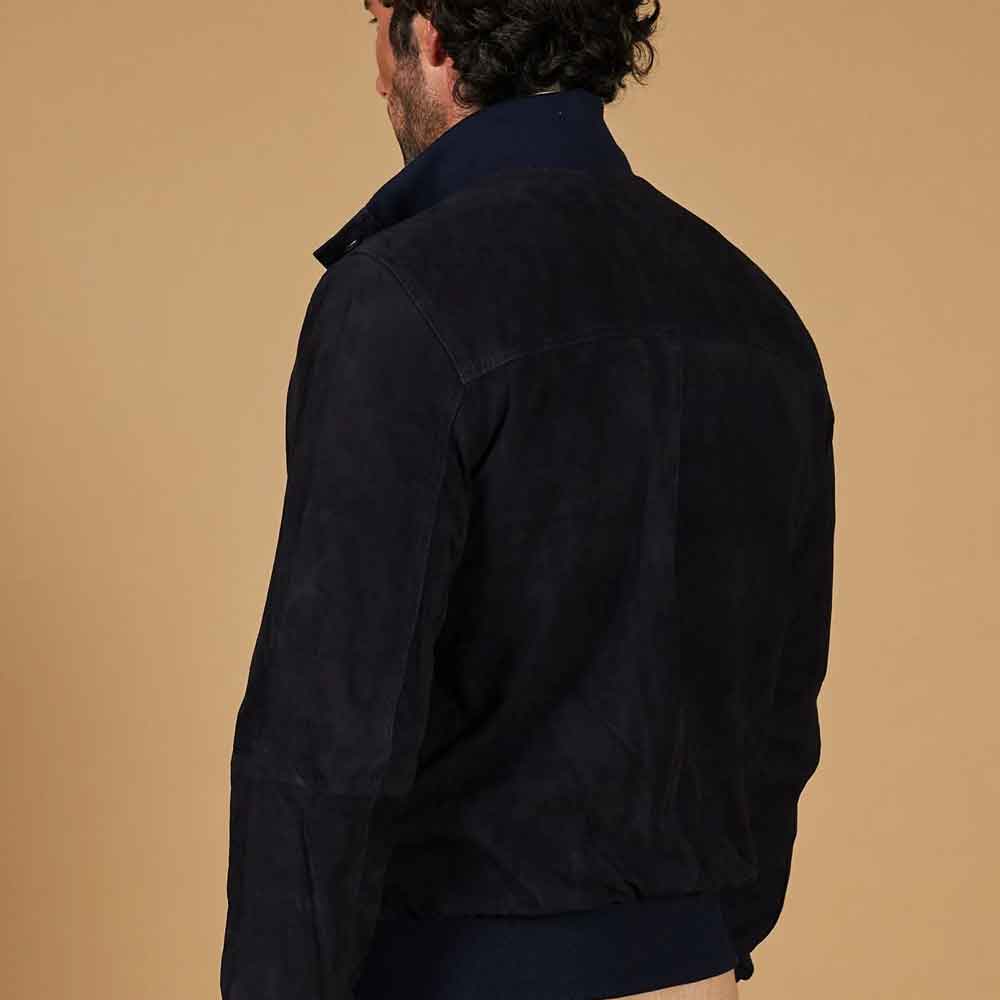 Royal Blue Bomber Jacket in Suede Leather