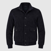 Royal Blue Bomber Jacket in Suede Leather