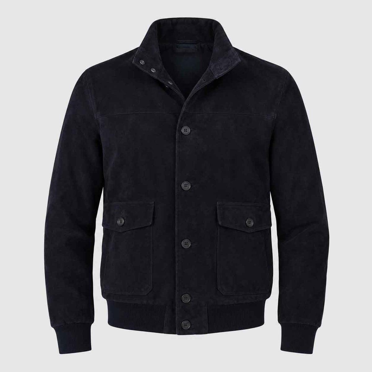 Royal Blue Bomber Jacket in Suede Leather